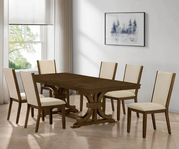 Best Quality Linai Cherry Finish Wood Traditional 7-Piece Dining Table Set with Extension Leaf – D750D7-7PC