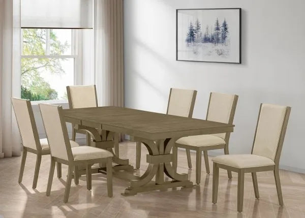 Best Quality Linai Ash Brown Finish Wood Traditional 7-Piece Dining Table Set with Extension Leaf – D751D7-7PC