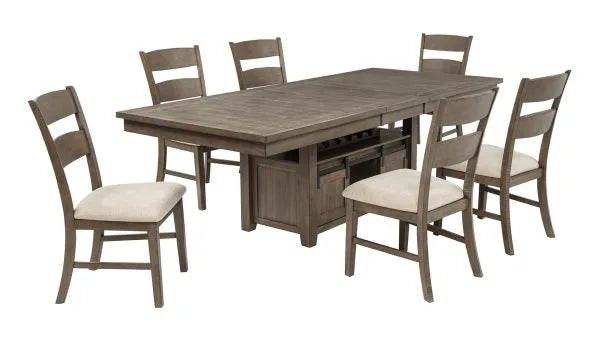 Best Quality Mathias Walnut Finish Wood Traditional Dining Table Set with Leaf – D760D7-7PC