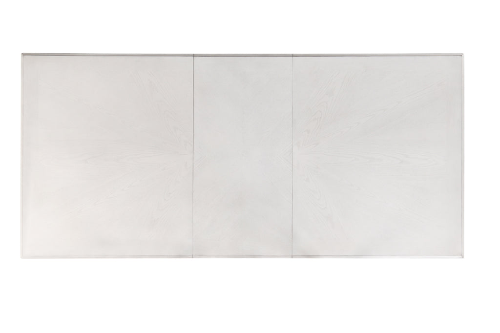 D7723-7PC 7 pc Cambria hills mist grey finish wood trestle base dining table set fabric chairs