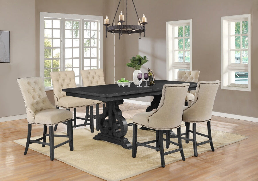 D91-7PC-6CH 7 pc Rustic dark finish wood counter height dining table set Charlton home