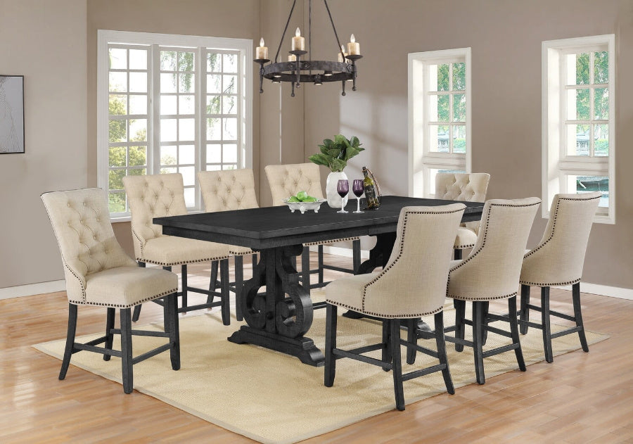 D91-9PC-8CH 9 pc Rustic dark grey finish wood counter height dining table set Charlton home