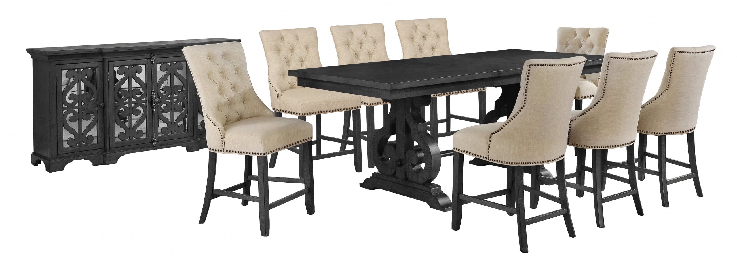 D91-9PC-8CH 9 pc Rustic dark grey finish wood counter height dining table set Charlton home