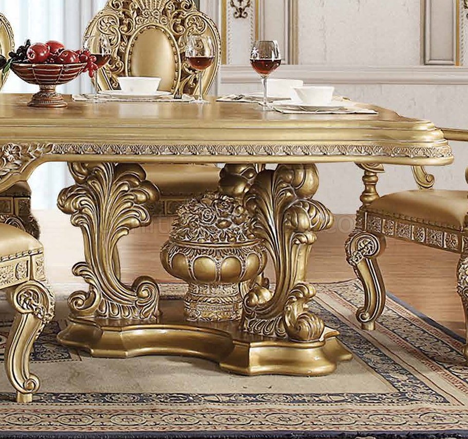 Acme DN00457 7 pc Astoria grand seville antique gold finish wood french inspired grand dining room set