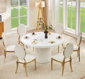 DT0213W-7PC 7 pc Diedre white high gloss finish top 59" round dining table set gold mirrored accents