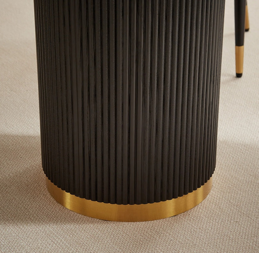 DT0220GB-5PC 5 pc Diego black finish top 46.5" round dining table set gold accents