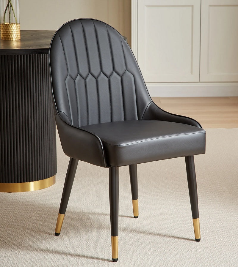 DT0220GB-5PC 5 pc Diego black finish top 46.5" round dining table set gold accents