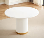 DT0220GW-5PC 5 pc Duarte white high gloss finish top 46.5" round dining table set gold accents