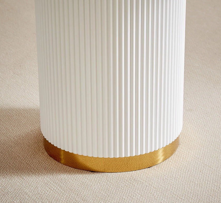 DT0220GW-5PC 5 pc Duarte white high gloss finish top 46.5" round dining table set gold accents