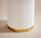 DT0220GW-5PC 5 pc Duarte white high gloss finish top 46.5" round dining table set gold accents