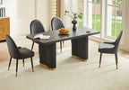 DT0227GB-5PC-BK 5 pc Anamra black finish wood 70" dining table set gold accents double pedestal black chairs