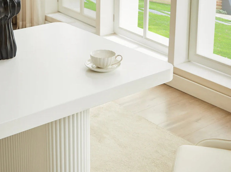 DT0227GW-5PC 5 pc Anamra white finish wood 70" dining table set gold accents double pedestal