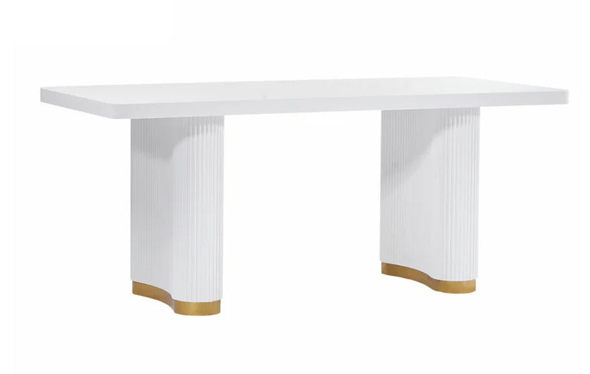 DT0227GW-5PC 5 pc Anamra white finish wood 70" dining table set gold accents double pedestal