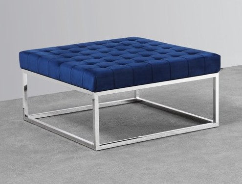 Best Master E36 Mercer 41 hollingsworth blue velour fabric chrome plated frame 36" square ottoman bench