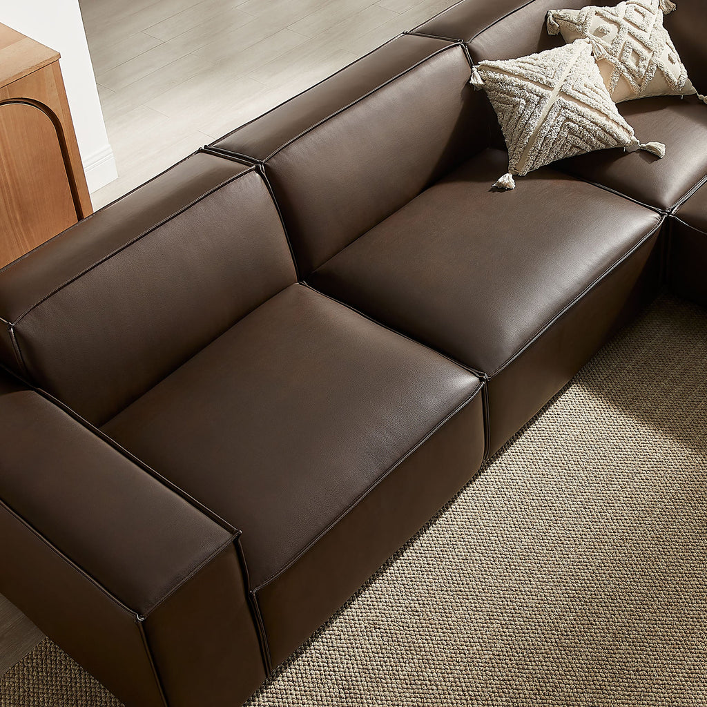 Auren 5 pc Restore espresso vegan leather modular sectional sofa with piping trim