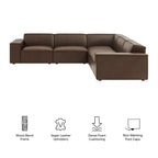 Auren 5 pc Restore espresso vegan leather modular sectional sofa with piping trim