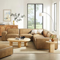 Auren 5 pc Restore toast vegan leather modular sectional sofa with piping trim