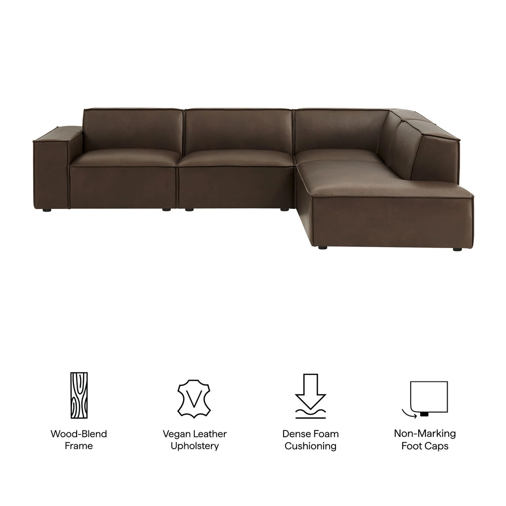 Auren 4 pc Restore espresso vegan leather modular sectional sofa with RAF chaise