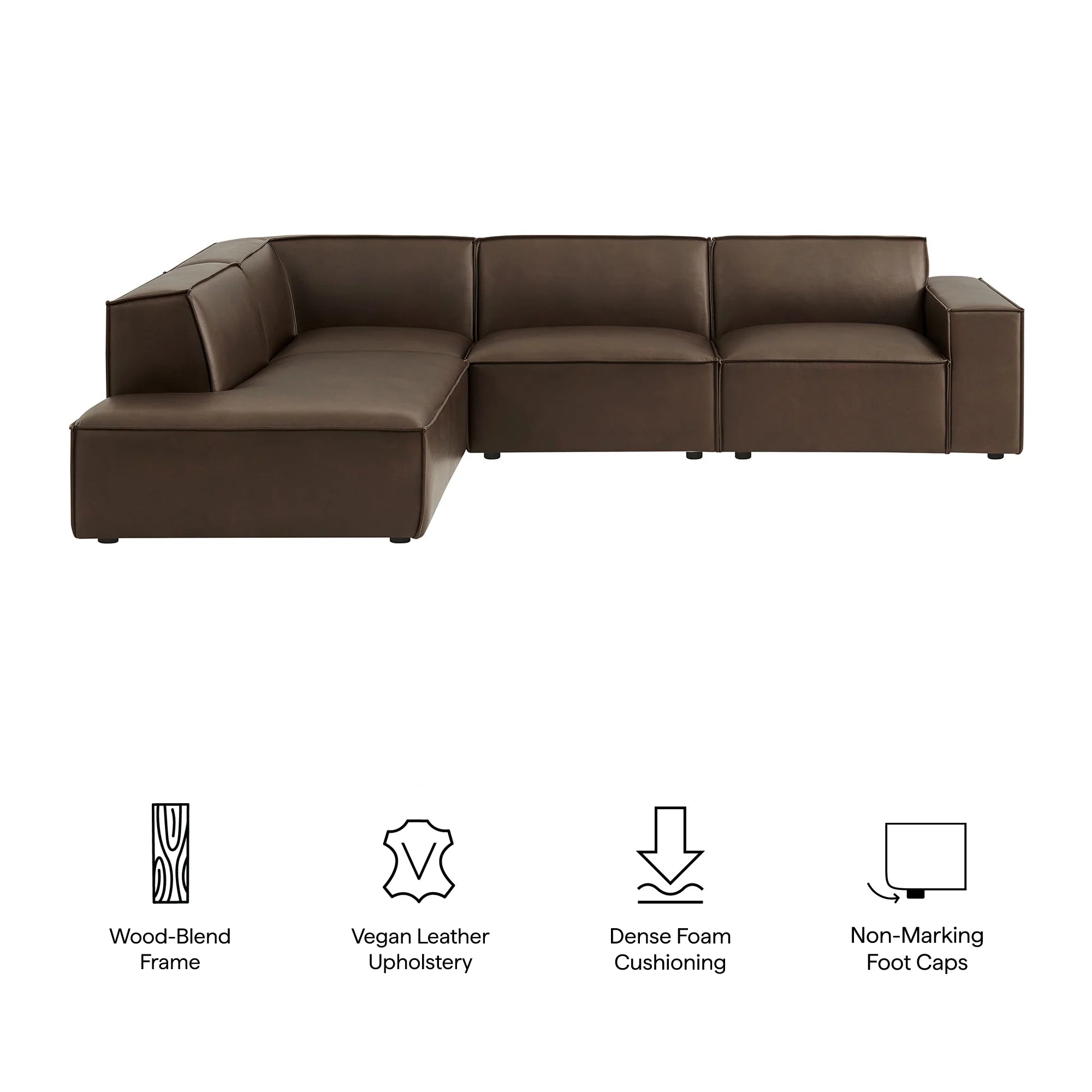 Auren 4 pc Restore espresso vegan leather modular sectional sofa with chaise