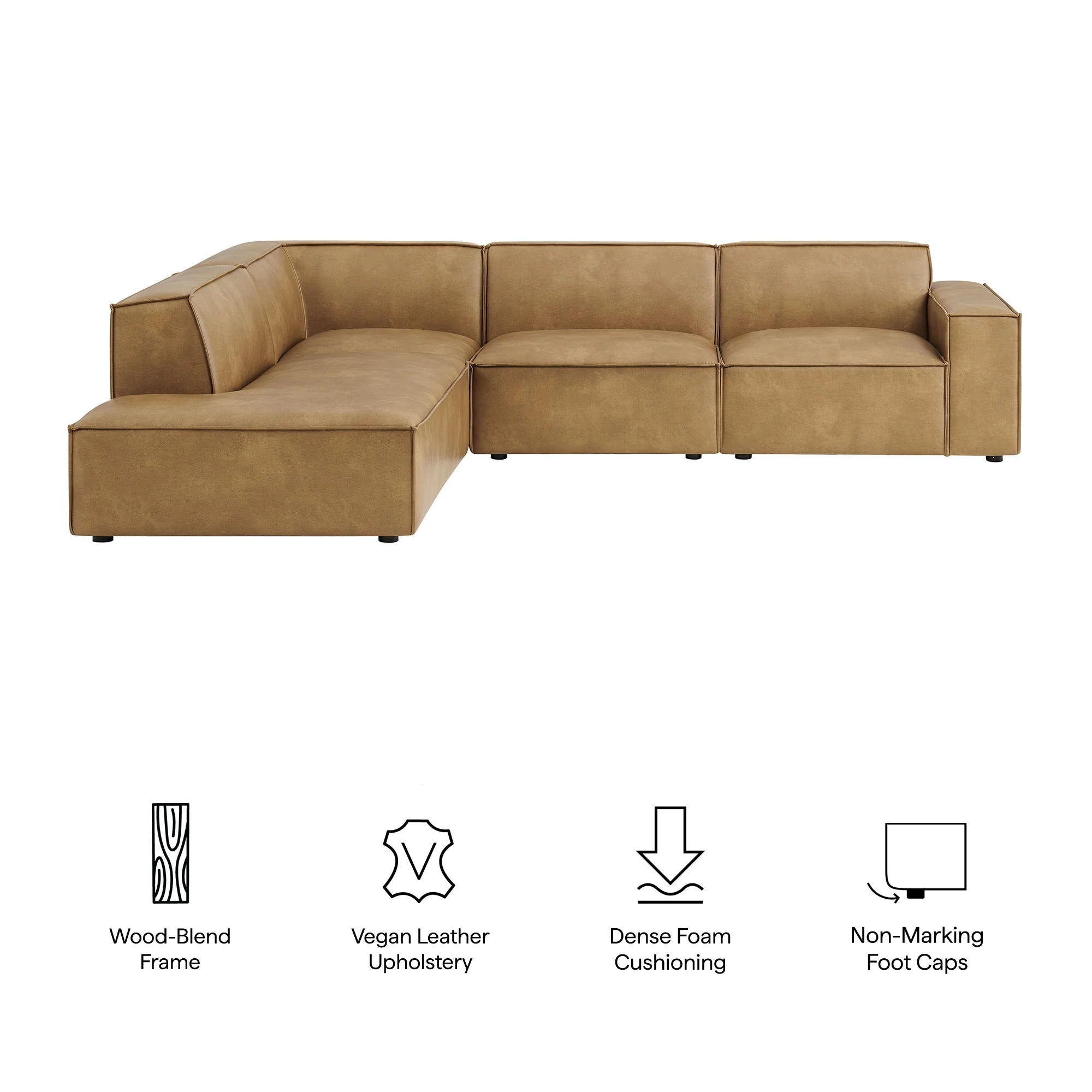 Auren 4 pc Restore toast vegan leather modular sectional sofa with chaise