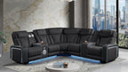 3 pc Electra black faux leather power motion sectional sofa with massagers and LED , USB charging, LEDS , cup holders