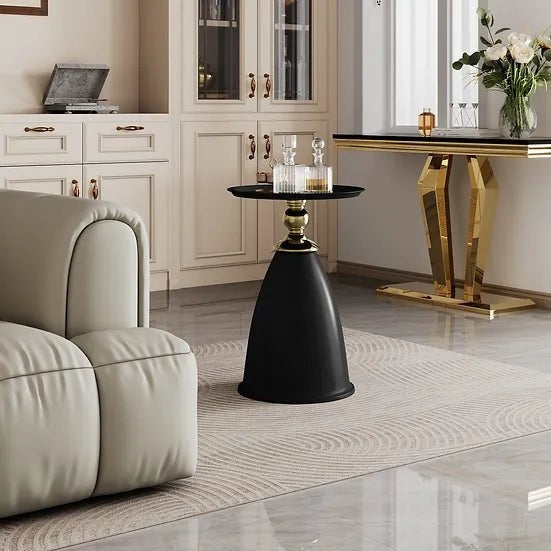 ET26B  Dargo II all black and gold metal 15" round chair side accent end table