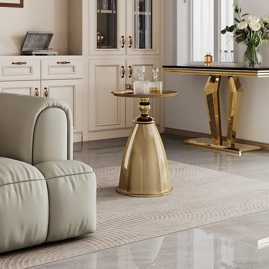 ET26G  Dargo II all gold metal 15" round chair side accent end table