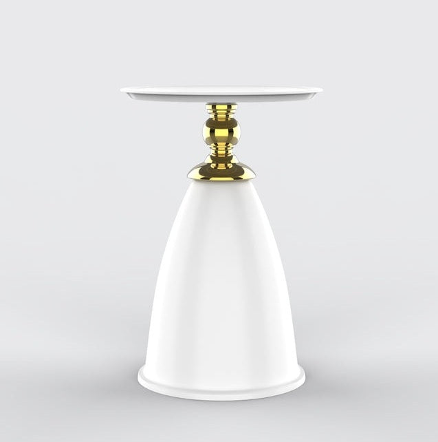 ET26W  Dargo II white and gold metal 15" round chair side accent end table