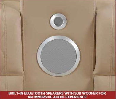 3 pc Electra caramel faux leather power motion sectional sofa with massagers and LED , USB charging, LEDS , cup holders