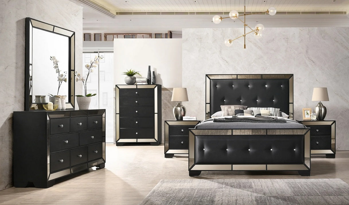 Asia Direct Emerson-4PC 4 pc Emerson wenge brown finish wood modern style mirrored accents queen bedroom set