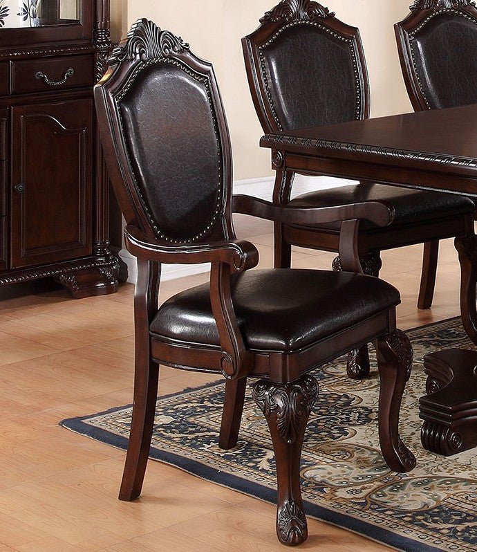 Poundex F1396 Set of 2 kathryn ii dark brown finish wood arm chairs with vinyl seats