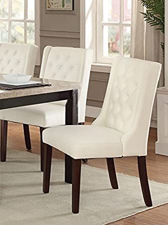Poundex F1503 Set of 2 Brittany marsh II white faux leather tufted back dining chairs
