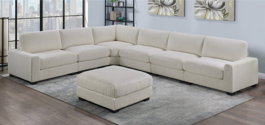 Poundex F162 7 pc beige wide welt corduroy fabric modular sectional sofa and ottoman