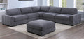 Poundex F164 6 pc grey wide welt corduroy fabric modular sectional sofa and ottoman