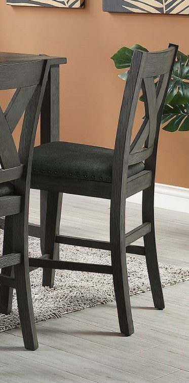 Poundex F1789 Set of 2 Wildon studio brace gray finish solid acacia wood and fabric counter height dining chair stools