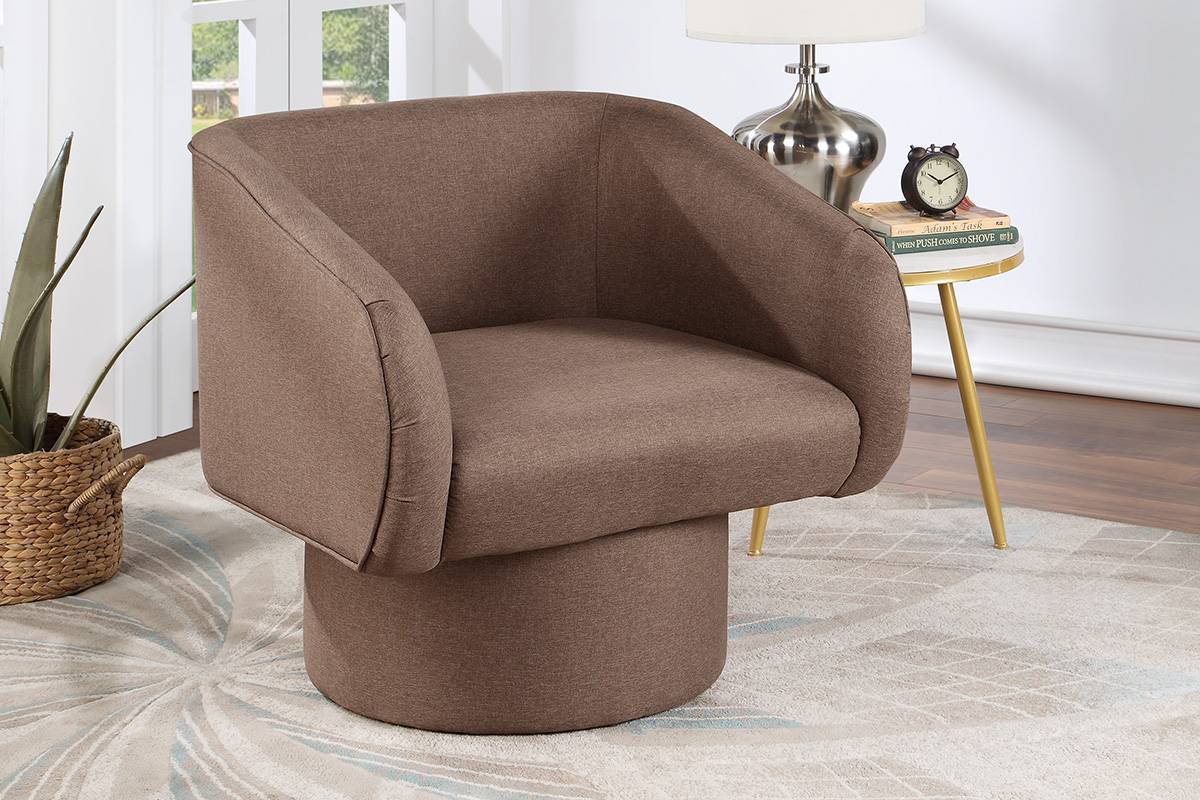 Poundex F1907 Light coffee linen like fabric rounded back swivel club chair Latitude run