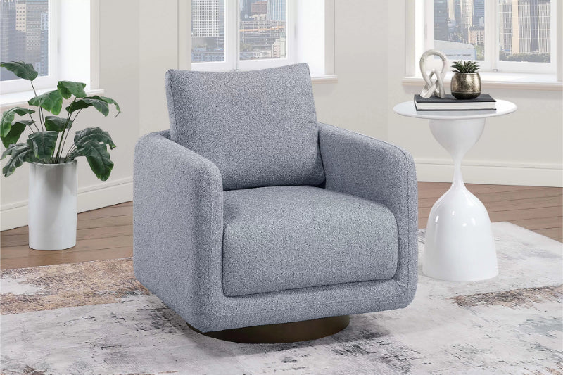 Poundex F1937 Grey boucle fabric swivel square back accent chair
