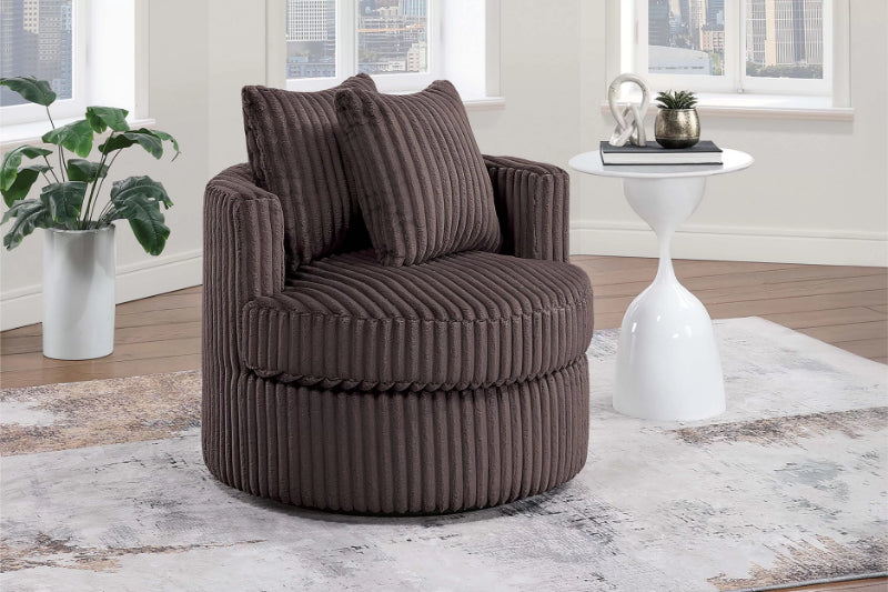 Poundex F1941 Chocolate fur like corduroy fabric swivel barrel back accent chair