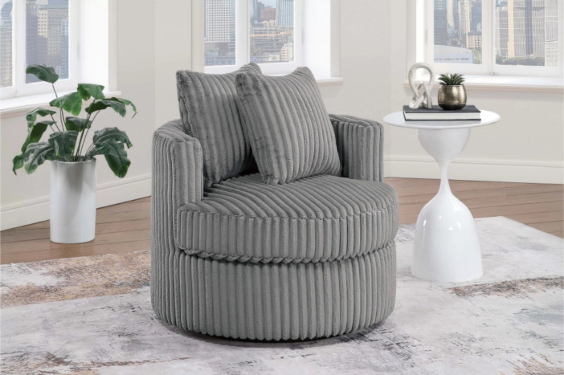 Poundex F1942 Smoke fur like corduroy fabric swivel barrel back accent chair