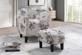 Poundex F1943 Floral butterfly script fabric barrel back accent chair with black tapered legs