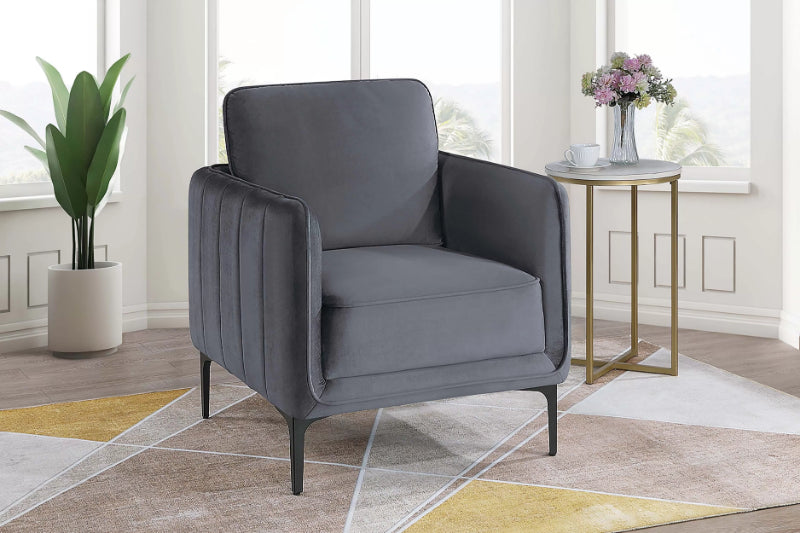 Poundex F1945 Grey velvet fabric accent chair with metal legs