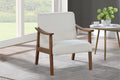 Poundex F1948 White wool fabric accent chair with wood arms and legs