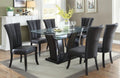 Poundex F2153-1591 7 pc harpers curve dark finish wood dining table set curved base and tempered glass top black chairs