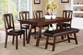 Poundex F2271-1331-1332 6 pc montana dark walnut finish wood dining table set padded seats