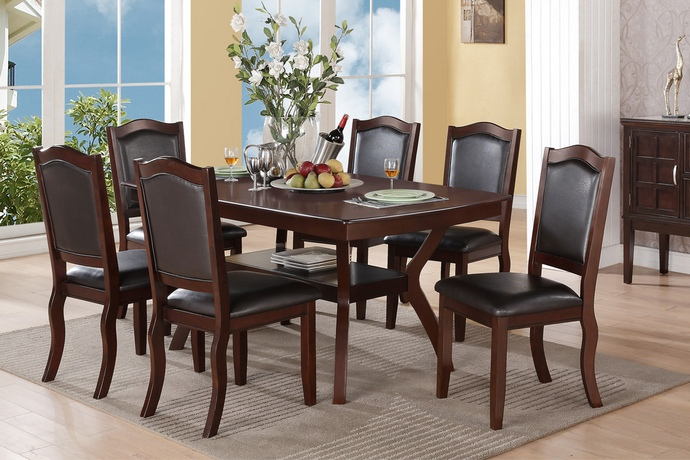 Freemont Dark Espresso Finish Wood 7-Piece Dining Table Set with Padded Seats – F2290-1338
