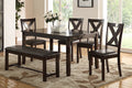 Poundex F2297 6 pc bridget ii espresso finish wood dining table set padded seat chairs and bench