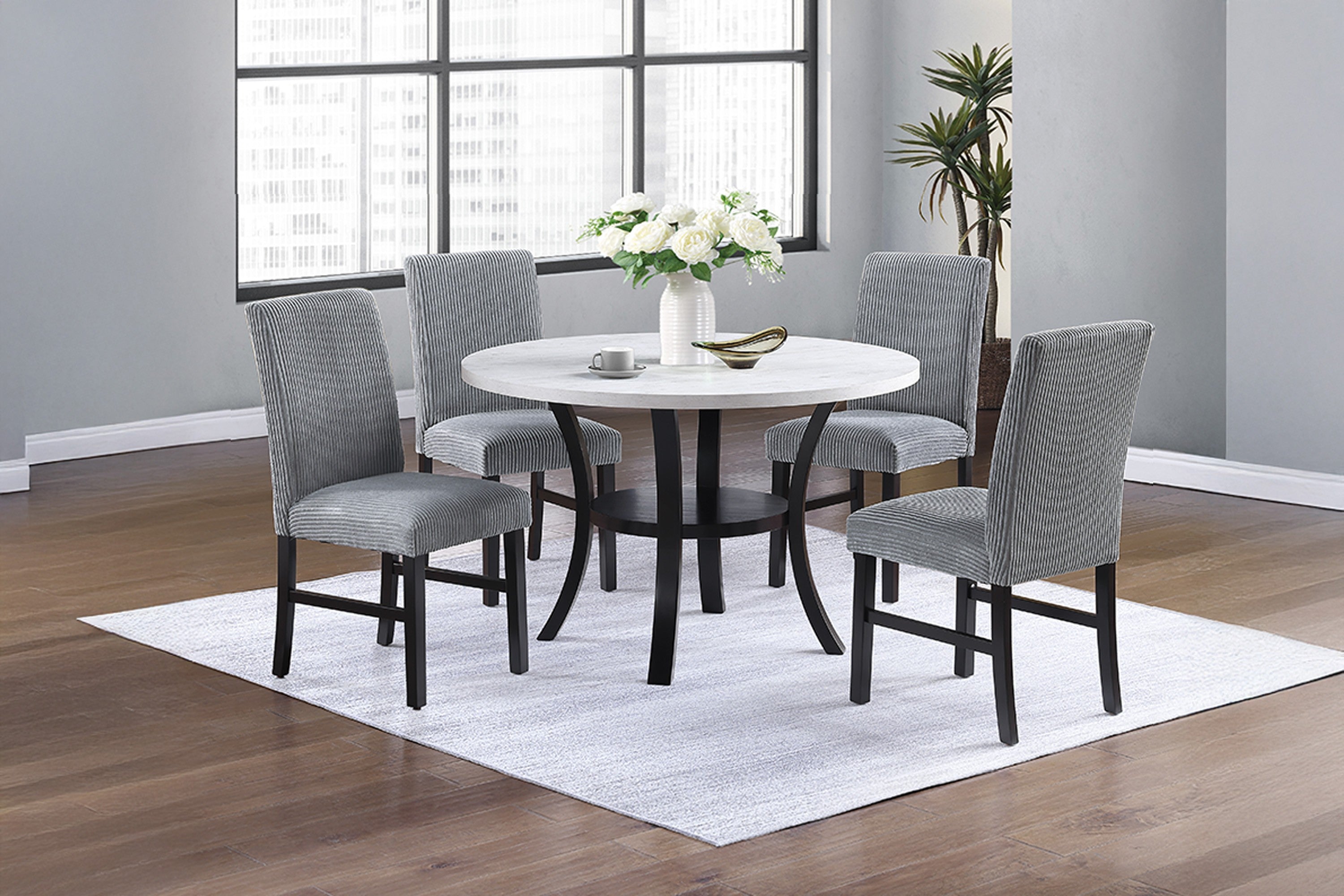 Poundex F2413-1899 5 pc two tone white and black finish wood 48" round dining table set