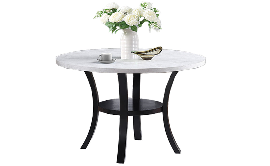 Poundex F2413-1898 5 pc two tone white and black finish wood 48" round dining table set