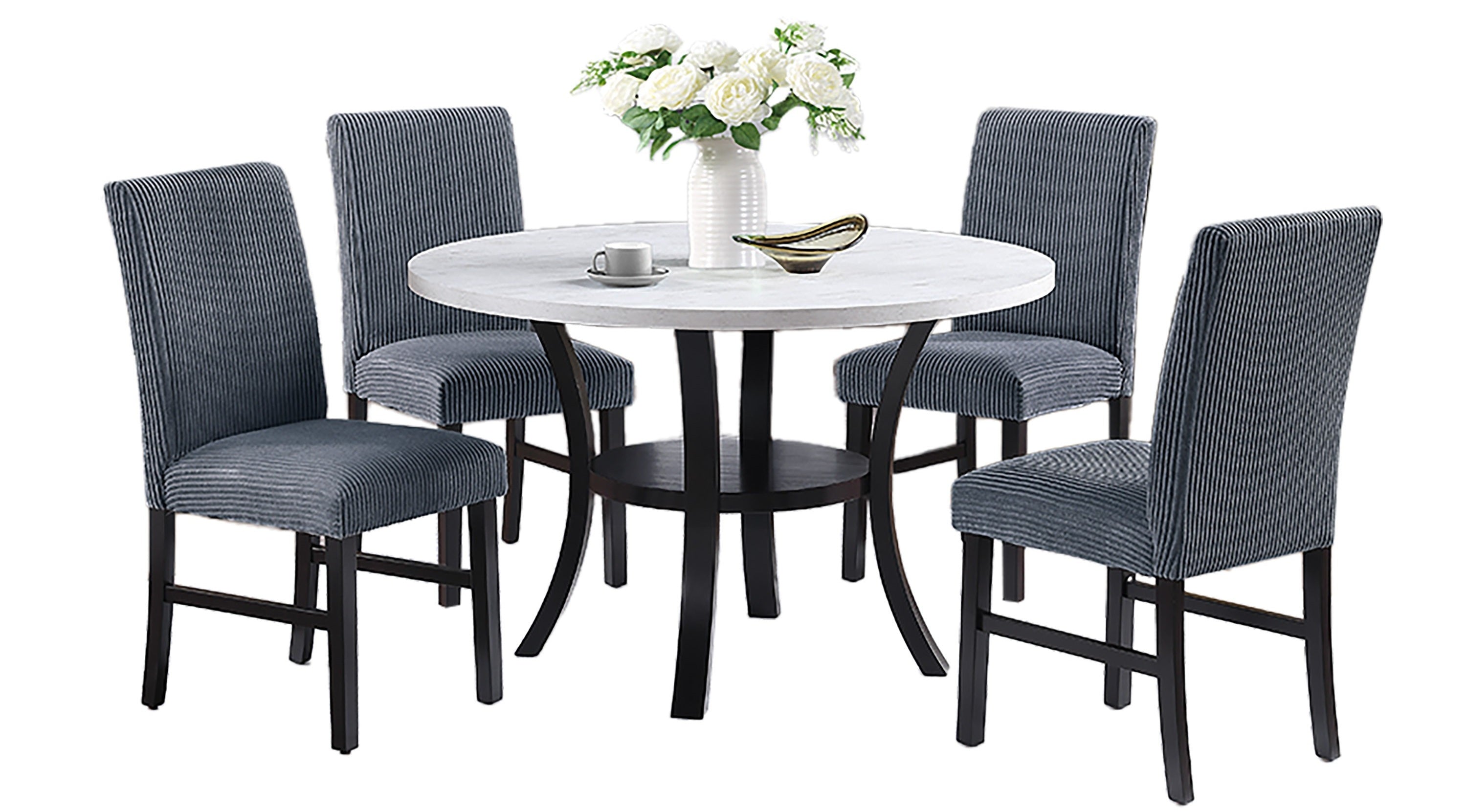 Poundex F2413-1898 5 pc two tone white and black finish wood 48" round dining table set