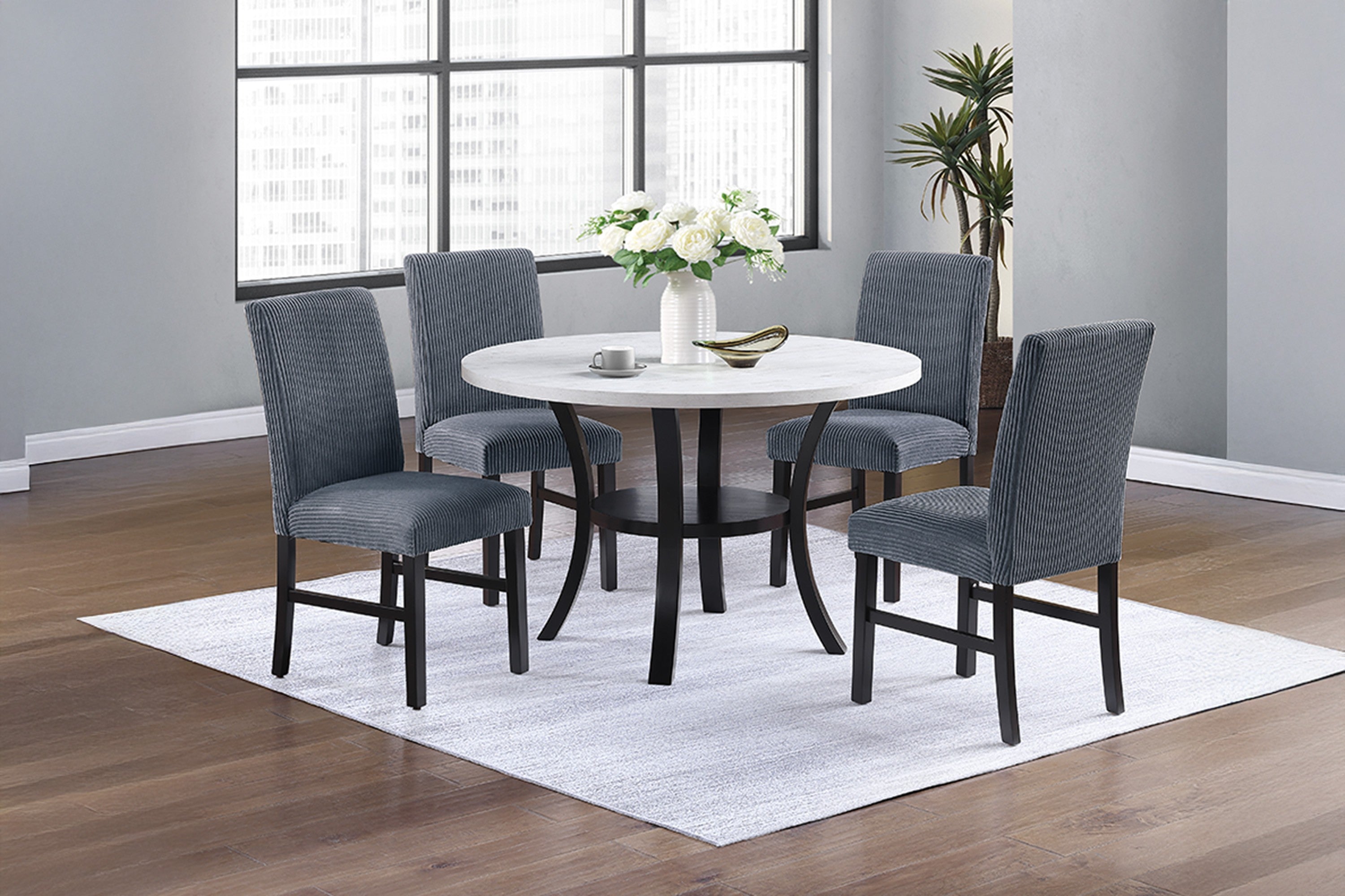 Poundex F2413-1898 5 pc two tone white and black finish wood 48" round dining table set